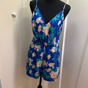 Yumi Kim Royal Blue Floral Spaghetti-Strap Romper w pockets